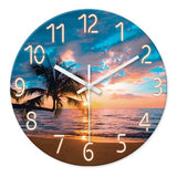 XFM Blue Nautical Beach Wall Clocks Battery Operated Palm Tree Wall Clocks for Living Room 12 Inch Round Glass Silent Wall Clock Non Ticking Sunset Clock