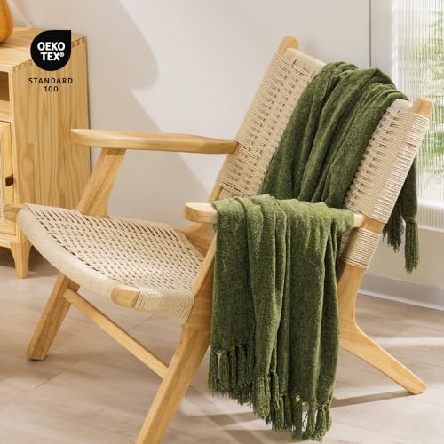 RECYCO Chenille Throw Blanket for Couch, 50"x60", Loden Green