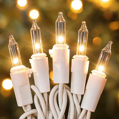 HEYFUNi Clear Christmas Lights Set,50 Count 13Feet Incandescent Bulb Mini String Lights for Christmas Tree Holiday Garland Party Weeding Xma Home Indoor&Outdoor Decorations,White Wire