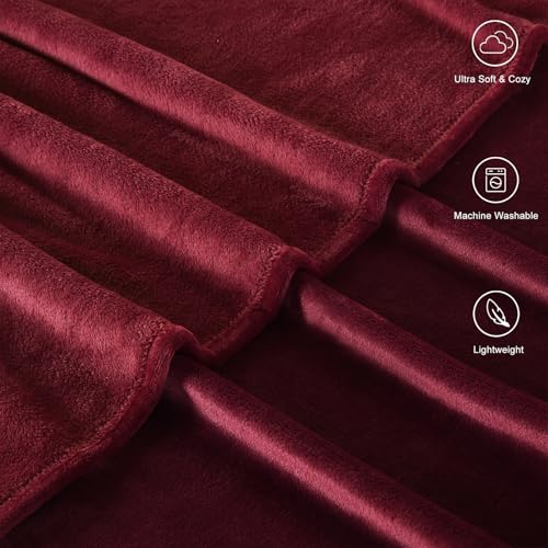 TASTHROW Burgundy Throw Blanket 50x60 Inches, Soft Plush Cozy Fleece Flannel Throw Blanket, Lightweight Warm Throws for Bed, Couch, Bedroom and Living Room, All Seasons
