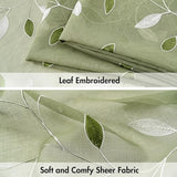 MIULEE Sage Green Sheer Curtains 2 Panels Embroidered Leaf Patterned Rod Pocket Floral Semi Sheer Faux Linen Window Curtains Drapes Set for Living Room Bedroom Dining Room, 52x84 Inches Long