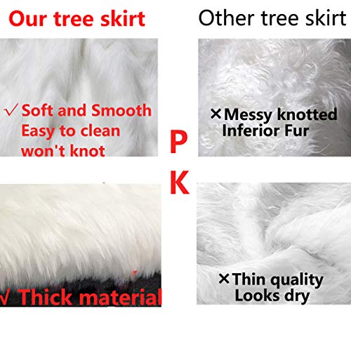48 Inch White Faux Fur Christmas Tree Skirt, Luxury Plush Tree Base Cover for Holiday Party and Home Christmas Decor
