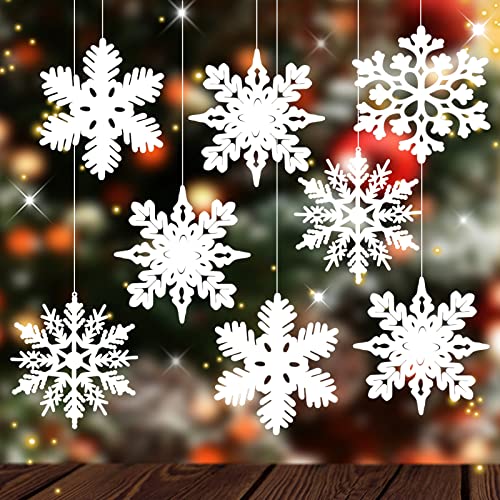 MIAHART 40 Pack Christmas White Snowflake Ornaments 4 Inch White Plastic Glitter Snowflake Ornaments for Christmas Tree Decorations Winter Wedding Xmas Party Supplies
