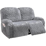 6 Pieces Oversized Recliner Chair Covers Geometric Jacquard Plush Slipcovers Sofa Covers Soft Fuzzy Fluffy Anti-Slip Furniture Protector for Kids Elastic Bottom (Gray, Oversized Recliner Loveseat)