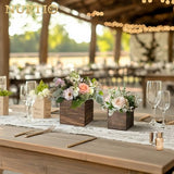 NUPTIO Wooden Box for Centerpiece Wedding: 6 Pcs Rustic Square Planter Box for Christmas Table Fall Decorations - 4×4" & 5×5" Small Wood Vases Flower Pots for Windowsill Home Garden Decor