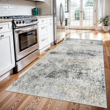 Washable Abstract Rug Entryway 3x4: Non Slip Ruuner for Kitchen Blue Grey