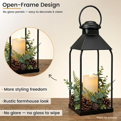 Decorative Metal Lanterns Indoor Outdoor, Set of 2 Outdoor Candle Holder