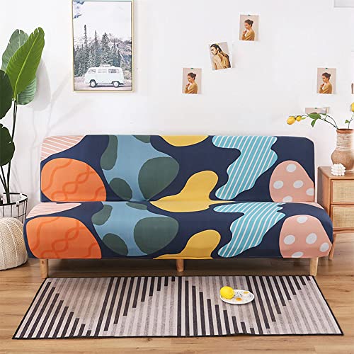 YOPOIY Printed Fitted Futon Cover Removable Washable Futon Slipcover Rich Textured Armless Sofa Cover with Elastic Bottom for Pets, Kids -2-150~190cm