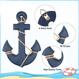 13" Nautical Wooden Anchor with Rope Nautical Beach Wood Anchor Wall Art Decor Door Hanging Ornament Beach Theme Home Decoration (Blue)