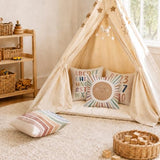 Kids Playroom Decor,Boho Sun Alphabet Throw Pillow Covers,Kids Reading Nook Decor Pillowcase for Classroom Playroom Nursery,18x18 Inch Pillowcase Set of 4
