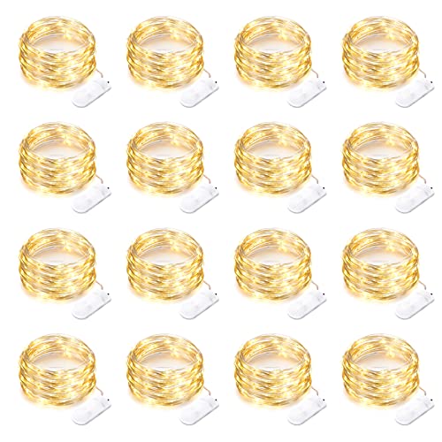 16 Pack 30 Led Fairy Lights Battery Operated String Lights 10 Feet Waterproof Twinkle Lights Mason Jar Lights Silver Wire Firefly Lights for Christmas Party Wedding Patio Warm White
