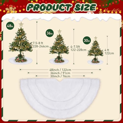 36Inch White Christmas Tree Skirt- Faux Fur Plush Skirt Christmas Tree Decoration Holiday Party Indoor Outdoor Christmas Decorations for Merry Christmas