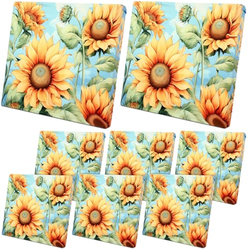 SmoothNovelty 8 Pcs Stretch Patio Cushion Covers Outdoor Couch Cushions Slipcovers Replacement Washable Furniture Protector with Elastic Bottom Reusable Furniture Protector, Sunflower Printed