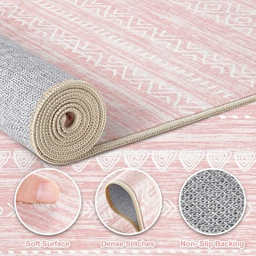 Nakagishi Pink Rugs for Bedroom Girls: 5x7 Washable Boho Large Neutral Area Rug Cute Soft Modern Indoor Floor Non Slip Accent Carpet for Living Room Nursery Kids Playroom Dorm Preppy Baby Room Decor