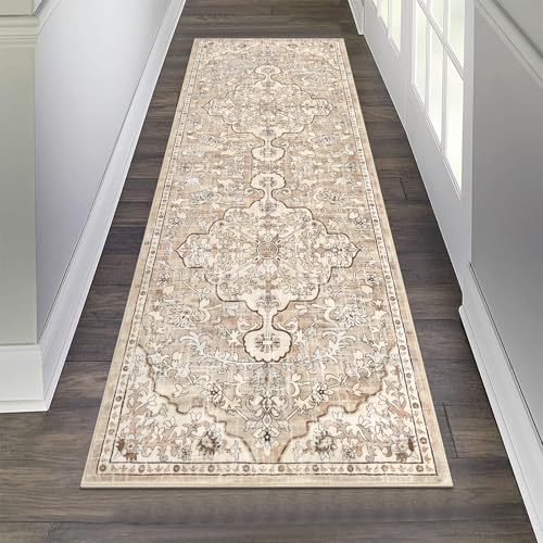 Pauwer Hallway Runner Rug 2x6, Washable Boho Kitchen Runner, Beige Brown