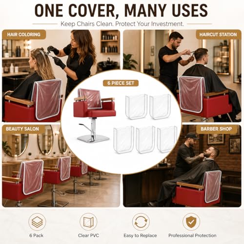 6Pcs Salon Chair Cover, Clear Barber Chair Cover, Plastic Hairdressing Back Protectors, Vinyl Durable, Square Hairdressing Back Protectors, White