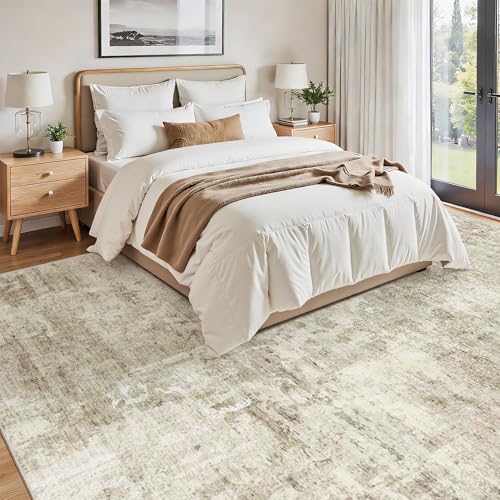 Soalmost Abstract Rug 8x12 Large Living Room Area Rugs Washable Beige/Gray