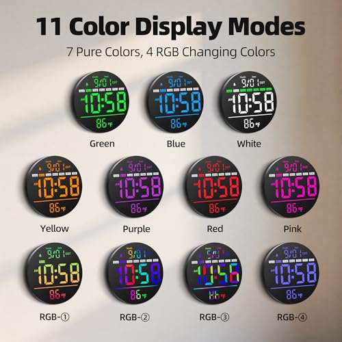 Maxstar Led Digital Wall Clock with Timer, Seconds, Temperature, Date, DST, Nightlight, RGB Color, Alarm Clock, 5-Level Display Brightness, Digital Clock Timer for Classroom, Bedroom, Garage, Gym