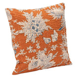 Creative Co-Op Square Cotton Voile Printed Pillow with Florals, Hand-Embroidered Kantha Stitch and Chambray Back, Gold with Blue and White