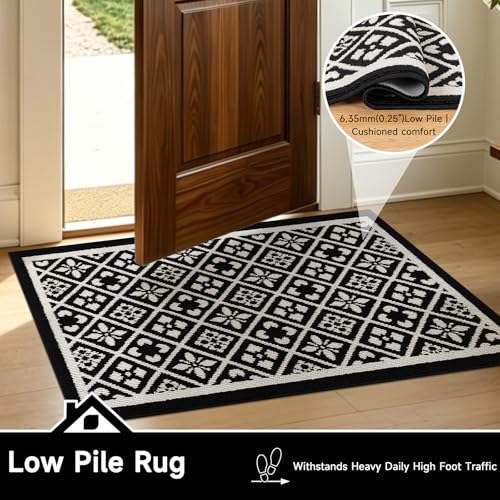 Indoor Door Mat, Absorbent Muddy Mats for Dogs, Low-Profile Entrance Welcome Mat with Non-Slip Rubber Backing, Washable Runner Carpet for Hallway,Entryway,Kitchen (Black 32x48in)