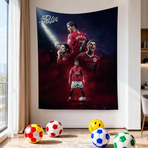 Cristiano Ronaldo World Cup Soccer Tapestry for Teens Fans - Single-Sided HD Fade-Resistant Print, Machine Washable Polyester, 4 Corner Grommets, Indoor WallDecor for Bedroom/Living Room,35.4x47.2 Inches (Red)