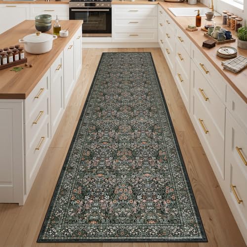 2x8 Runner Rug, Black Rug Floral Rugs for Entryway Kitchen, Black