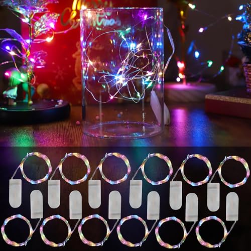 12 Pack Fairy Lights Battery Operated, 7 ft 20 LED Mini String Lights for Bedroom Table Party Birthday Decorations (Multi-Colored)