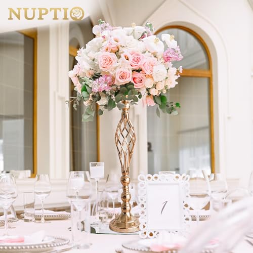 NUPTIO Gold Centerpiece Stand for Table, Twist Style, 22.8" Tall, 2 Pcs