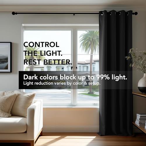 Deconovo Blackout Curtains for Bedroom, Thermal Insulated Room Darkening Grommet Window Drapes, Black, 42W x 63L Inch, Pack of 2 for Living Room & Nursery Privacy Panels