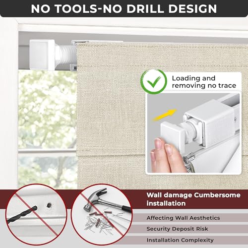 UNISHADES No Drill Cordless Roman Shades, 35×60 in, Beige | 100% Blackout Fabric, UV Protection, Protecting Privacy, room darkening
