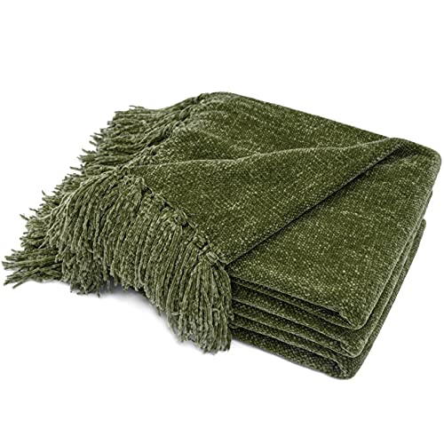 RECYCO Chenille Throw Blanket for Couch, 50"x60", Loden Green