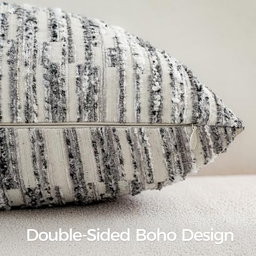 Boho Striped Decorative Throw Pillow Covers 20"X12" Set of 2,Gray White