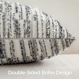 Boho Striped Decorative Throw Pillow Covers 20"X12" Set of 2,Gray White