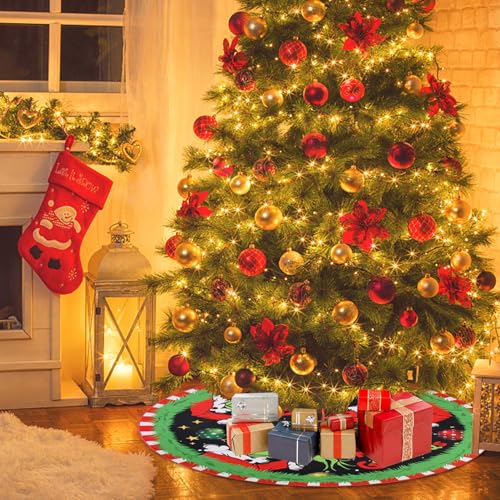 Merry Christmas Tree Skirt Collar 48 Inch, Softand Funny Farmhouse Holiday Decor Xmas Party Holiday Decoration