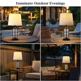 Outdoor Table Lamp, Farmhouse Lamp for Patio Table Decor with Cord, Rustic Table Light with Seeded Glass, 23.5" Plug-in Outdoor Lamps for Patio Waterproof, LED Bulb Included (Black)