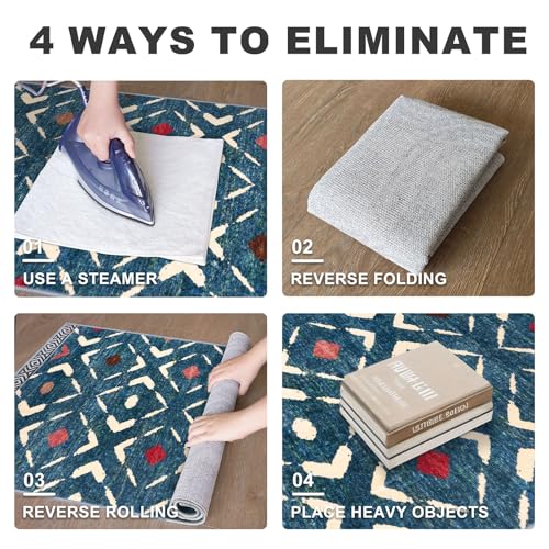 Washable Runner Rug 2x7 ft Hallway Runners Non Slip, Teal/Blue