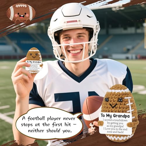 Mini Grandpa Fathers Day Birthday Gifts from Grandkids, Handmade Crochet Football Grandpa Gifts from Granddaughter Grandson Cute Decor, Great Grandfather Grandparents Present for Father's Day