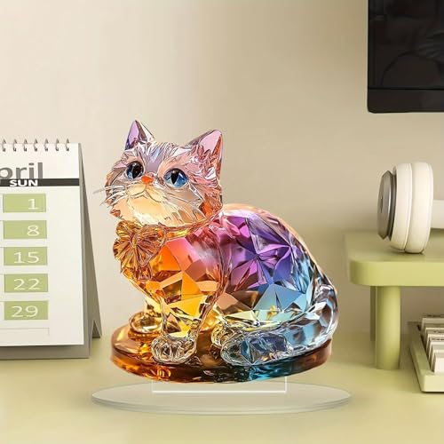Rainbow Cat Figurine Acrylic Desktop Decoration, Suitable for Home Décor in Living Room or Office. Idea Gift Choice: Halloween, Christmas, Birthday, Anniversary, Valentine's Day, Celebrations