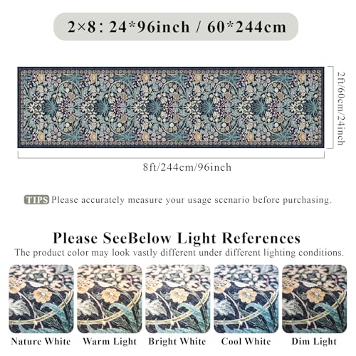 2x8 Washable Runner Rug for Kitchen: Non-Slip Floral Carpet Runners Boho Indoor Rugs for Entryway Hallways - Botanical Soft Low Pile Long Mats for Floor Bedroom Laundry 2x8 Blue
