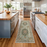 Washable Oriental Hallway Runner Rug - 2x6 Rugs for Living Room Soft Carpet for Bedroom Kitchen Waterproof Floral Distressed Indoor Stain Resistant Non-Shedding Floor Carpets (Green, 2X6)