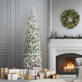 National Tree Company 7.5 ft Pre-Lit Flocked Acacia Slim Artificial Christmas Tree, 350 Clear Lights, 641 Tips, Includes Stand, Green