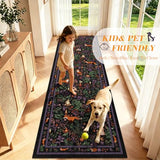 nesrt Animal Print Runner Rugs for Hallway 3x10ft Non Slip, Washable Fantasy Jungle Fox Kitchen Runners, Long Fantasy Floor Carpet for Entryway Doorway Laundry Room Decor (Black)