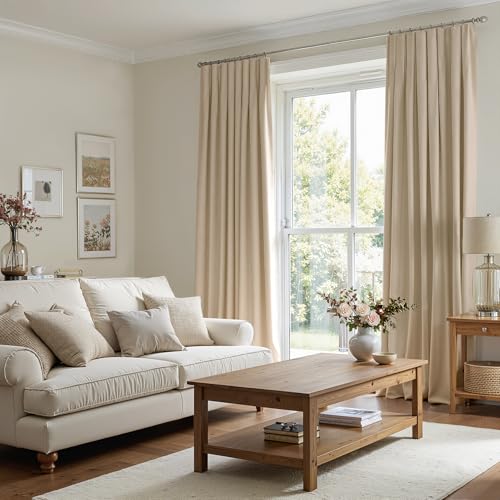 Topfinel Beige Velvet Curtains 84 Inches Long for Bedroom Living Room Neutural Elegant Soft Velvet Modern Boho Blackout Thermal Back Tab Curtain Drapes Home Decor Set of 2,84 inch Length