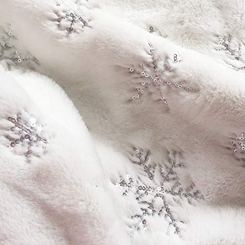 White Plush Christmas Tree Skirt 30 inches Snow White Fur Christmas Tree Skirt Mat with Sliver Sequin Snowflake Xmas Tree Skirt Base Cover for Christmas New Year Decorations (White-S, 78cm)