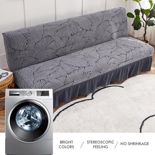 Armless Sofa Bed Cover, Elastic Folding Futon Slipcovers Fitted Full Folding Futon Slipcover with Skirt for Living Room Bedroom(Silver Gray, M)