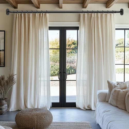Wrap Around Curtain Rods Black, Blackout Heavy Duty Curtain Pole for Windows 48 to 84 Inch, 1" Decorative Room Darkening Curved Modern Drapery Rod (Matte Black/Unique Design/All Metal)