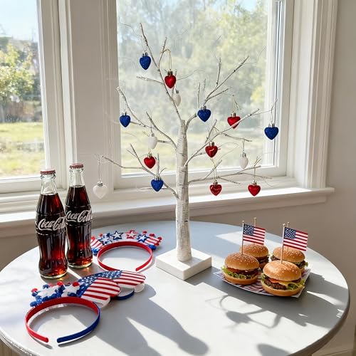 HipTree Mini Patriotic 4th of July Tree Ornaments Decorations,20ct 1.18 Inch Red White Blue Heart Shaped Baubles for Memorial Day, Independence Day,Veterans Day, Flag Day,American Party Decorations