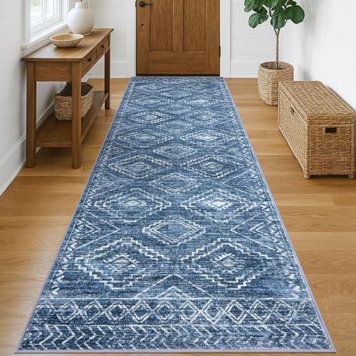 Washable Runner Rug 3x10 Runner for Hallway, Stonewashed Blue
