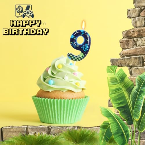 STG Birthday Candles for Boys - Number 9 Candle for Video Game Birthday Cake Topper, Fort Battle Level Up Game Themed Birthday Party Supplies (Number 9)