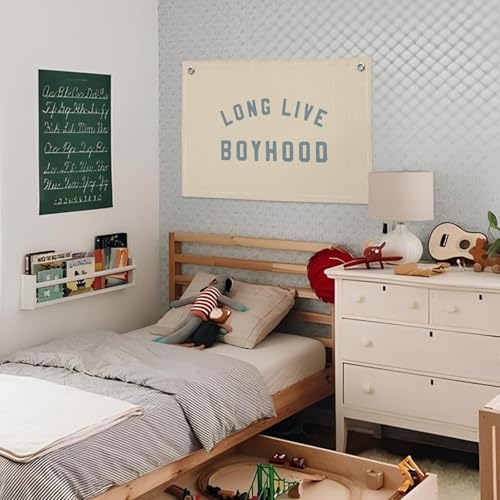 Boys Room Decor, Long Live Boyhood Banner, Baby Boy Shower Decorations, Linen Canvas Banner Wall Hanging Flag Decor for Toddler Boy Room Nursery Playroom 20x30